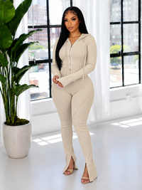 Zip-Front Hoodie & Slit Pants Set