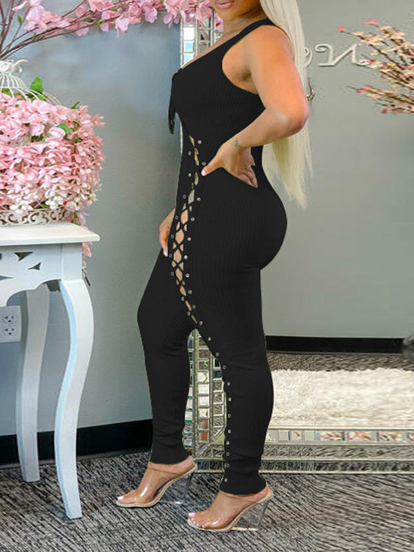 Lace-Up Sleeveless Jumpsuit