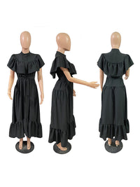 Solid Ruffle Shirt Dress-Clearance