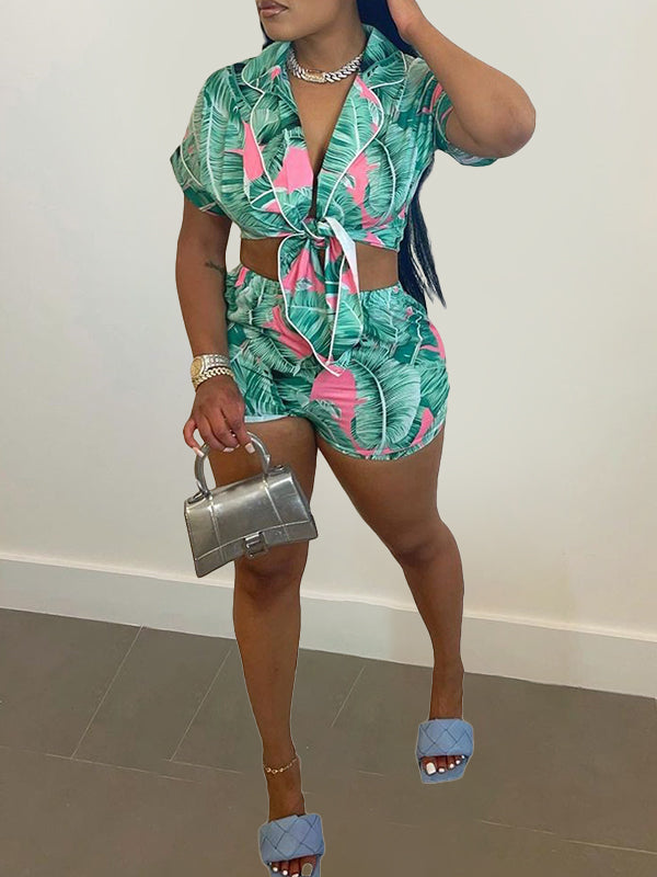 Printed Tied Shirt & Shorts Set