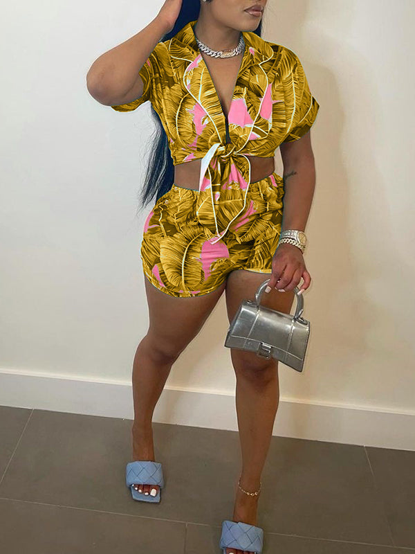 Printed Tied Shirt & Shorts Set