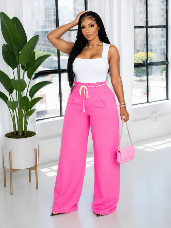 Tied Elastic-Waist Pants