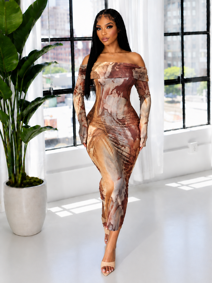Printed Off-Shoulder Dress