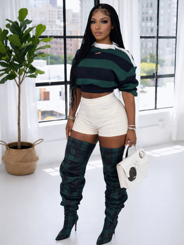 Stripe Button-Shoulder Top