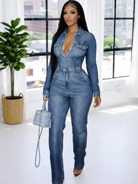 Printed Button-Front Jumpsuit