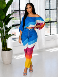 Denim-Print Top & Pants Set--Clearance