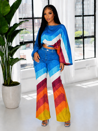 Denim-Print Top & Pants Set--Clearance