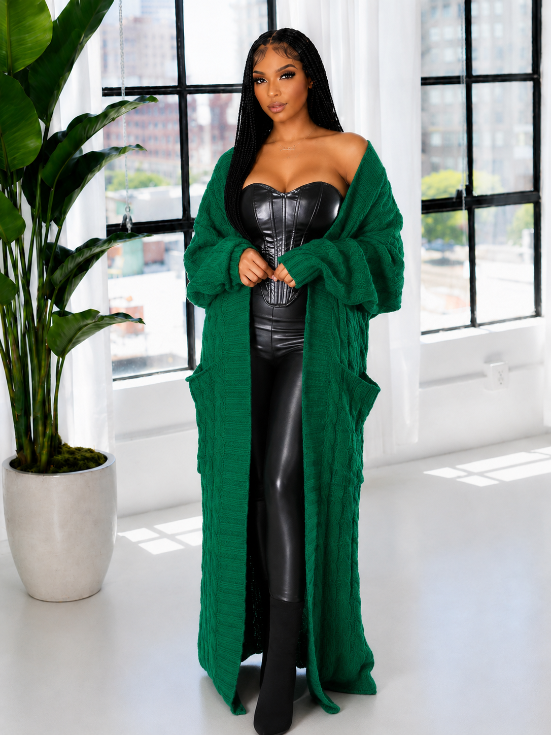 Solid Open-Front Long Cardigan