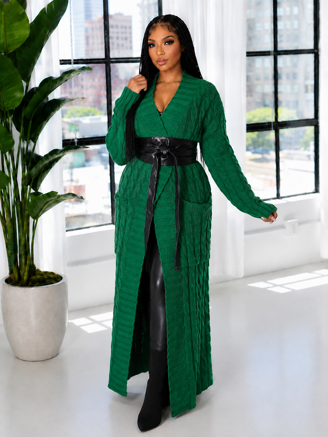 Solid Open-Front Long Cardigan