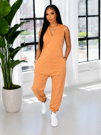 V-Neck Sleeveless Jumpsuit--Clearance