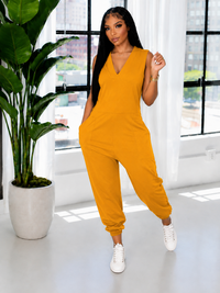 V-Neck Sleeveless Jumpsuit--Clearance