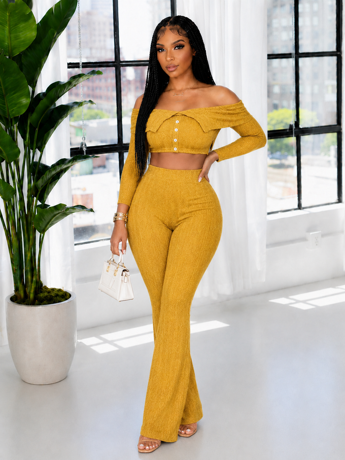 Off-Shoulder Button Top & Pants Set