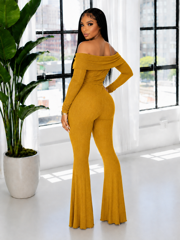Off-Shoulder Button Top & Pants Set