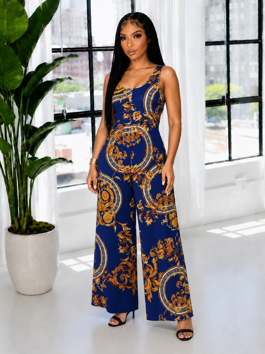 Printed Sleeveless Wide-Leg Jumpsuit