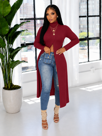 Solid Turtleneck Slit Knit Tunic Top