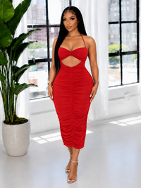 Red Cutout Ruched Dress