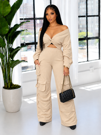 Twisted Top & Cargo Pants Set--Clearance