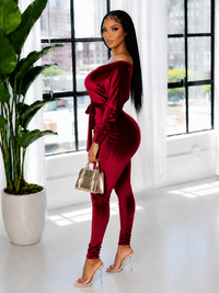 Velvet Boat-Neck Tied Jumpsuit