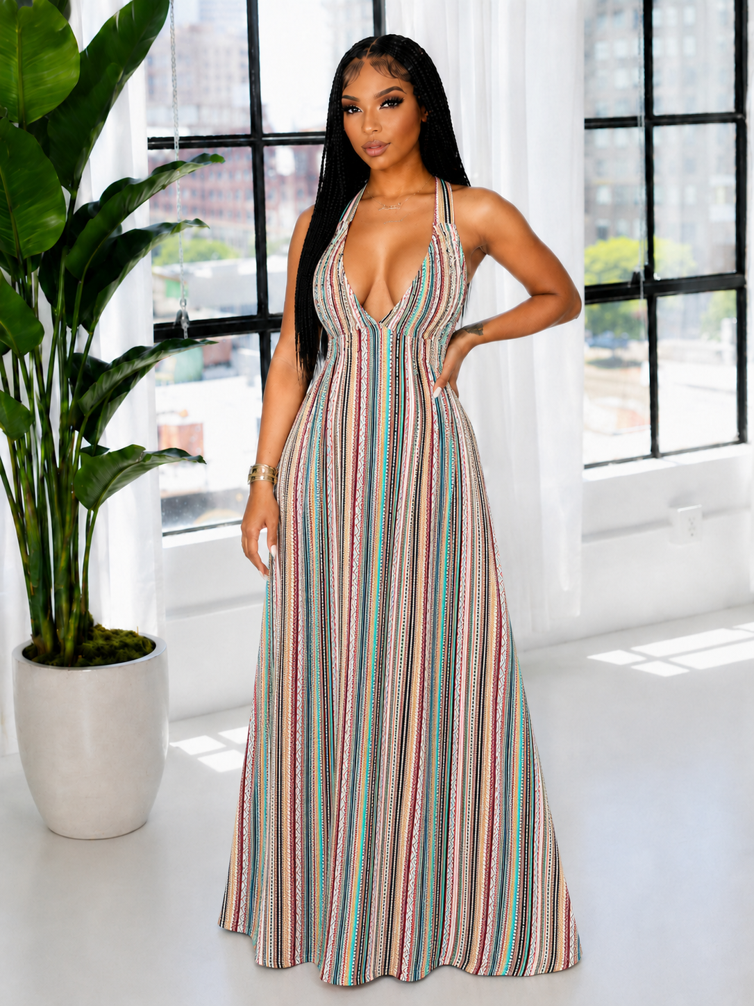 Stripe Sleeveless Tied Dress