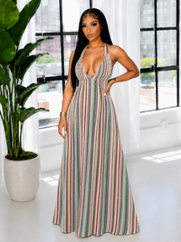 Stripe Sleeveless Tied Dress