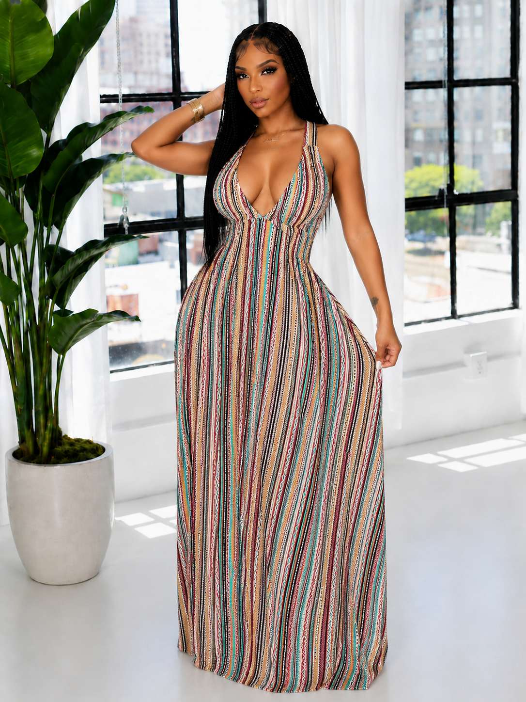 Stripe Sleeveless Tied Dress