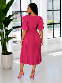 Ruffle-Sleeve Pleated Dress