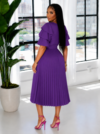 Ruffle-Sleeve Pleated Dress