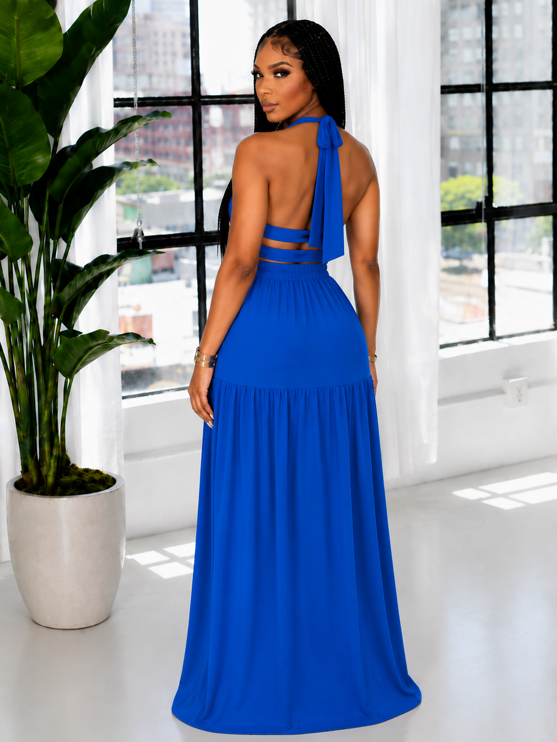 Bellizimos Halter Elastic-Waist Maxi Dress