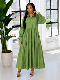 Solid Ruffle Shirt Dress