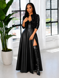 Slit Faux-Leather Skirt