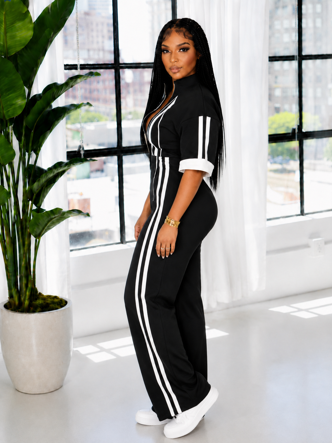 Stripe Zip-Front Jumpsuit