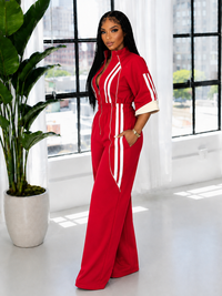 Stripe Zip-Front Jumpsuit