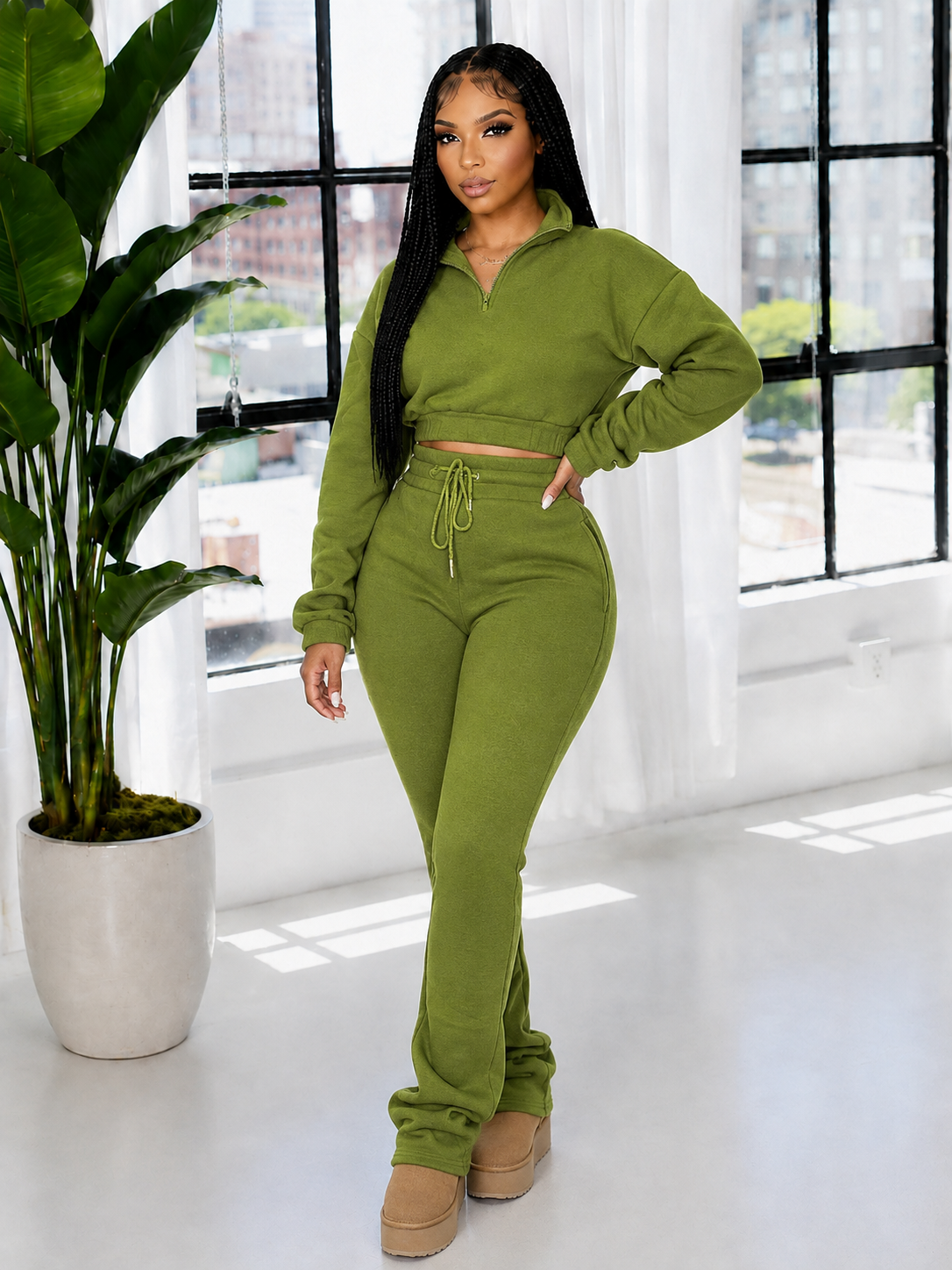 Zip-Front Sweatshirt & Pants Set