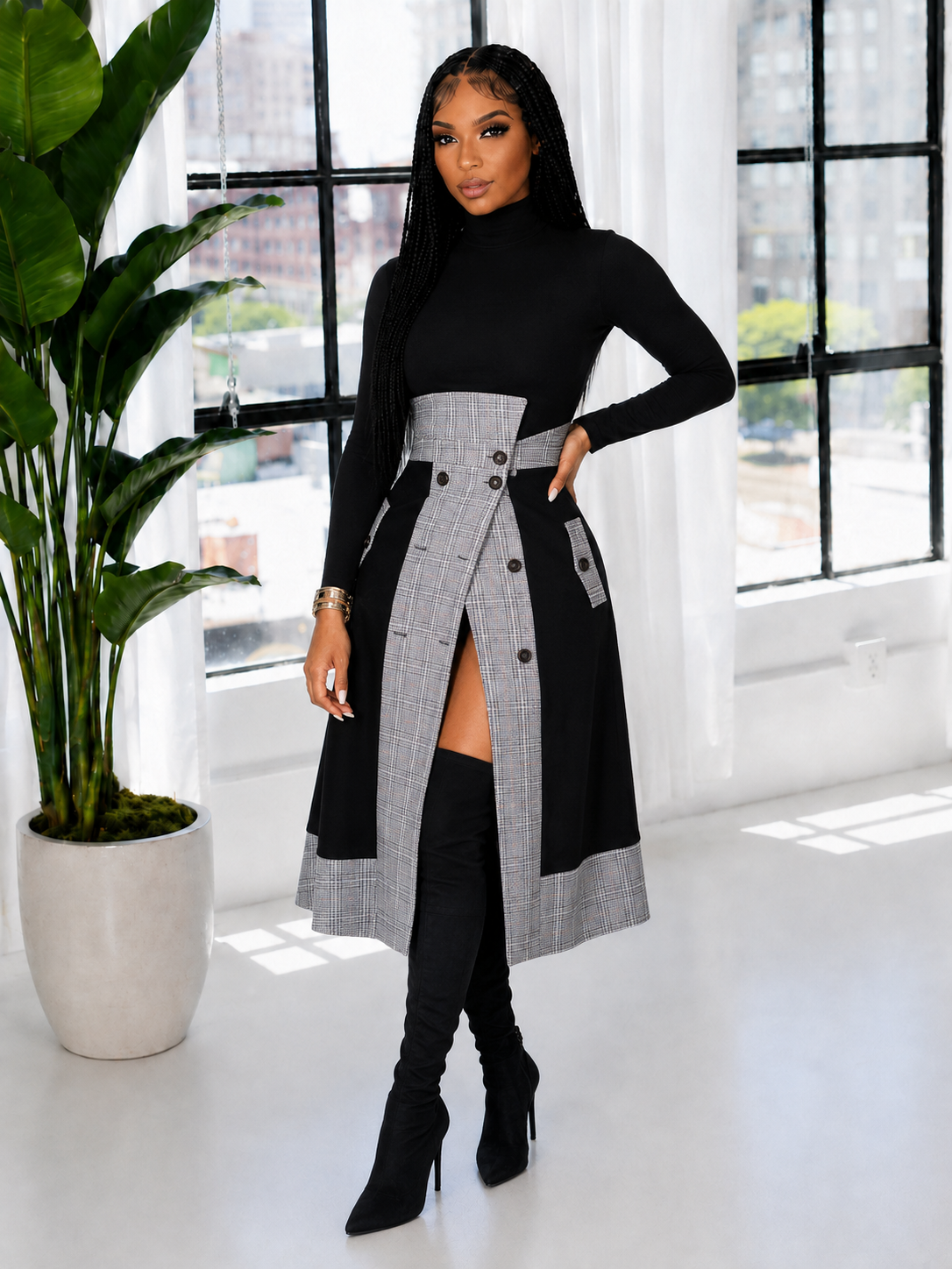 Plaid Combo Button Skirt