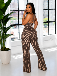 Printed Fringe Halter Jumpsuit