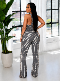 Printed Fringe Halter Jumpsuit