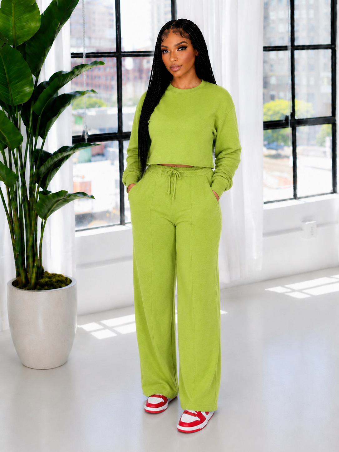 Solid Sweatshirt & Pants Set
