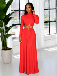 Lace-up Mock Neck Maxi Dress