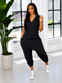 V-Neck Sleeveless Jumpsuit--Clearance