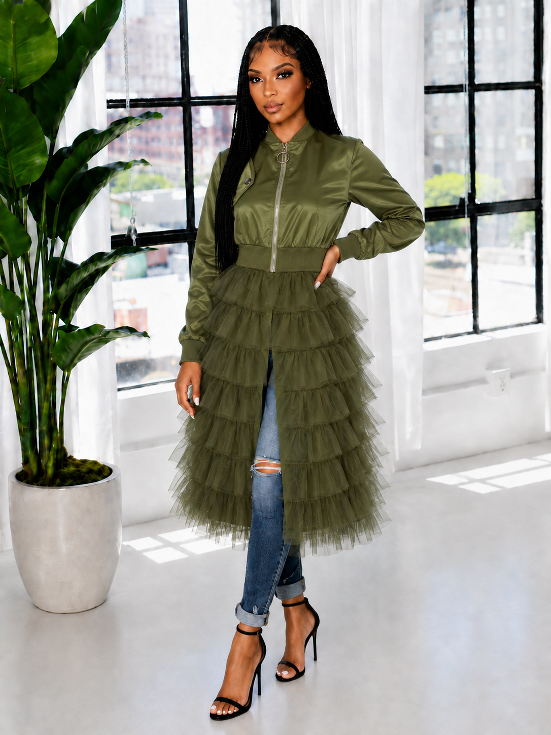 Frilled Mesh Combo Jacket