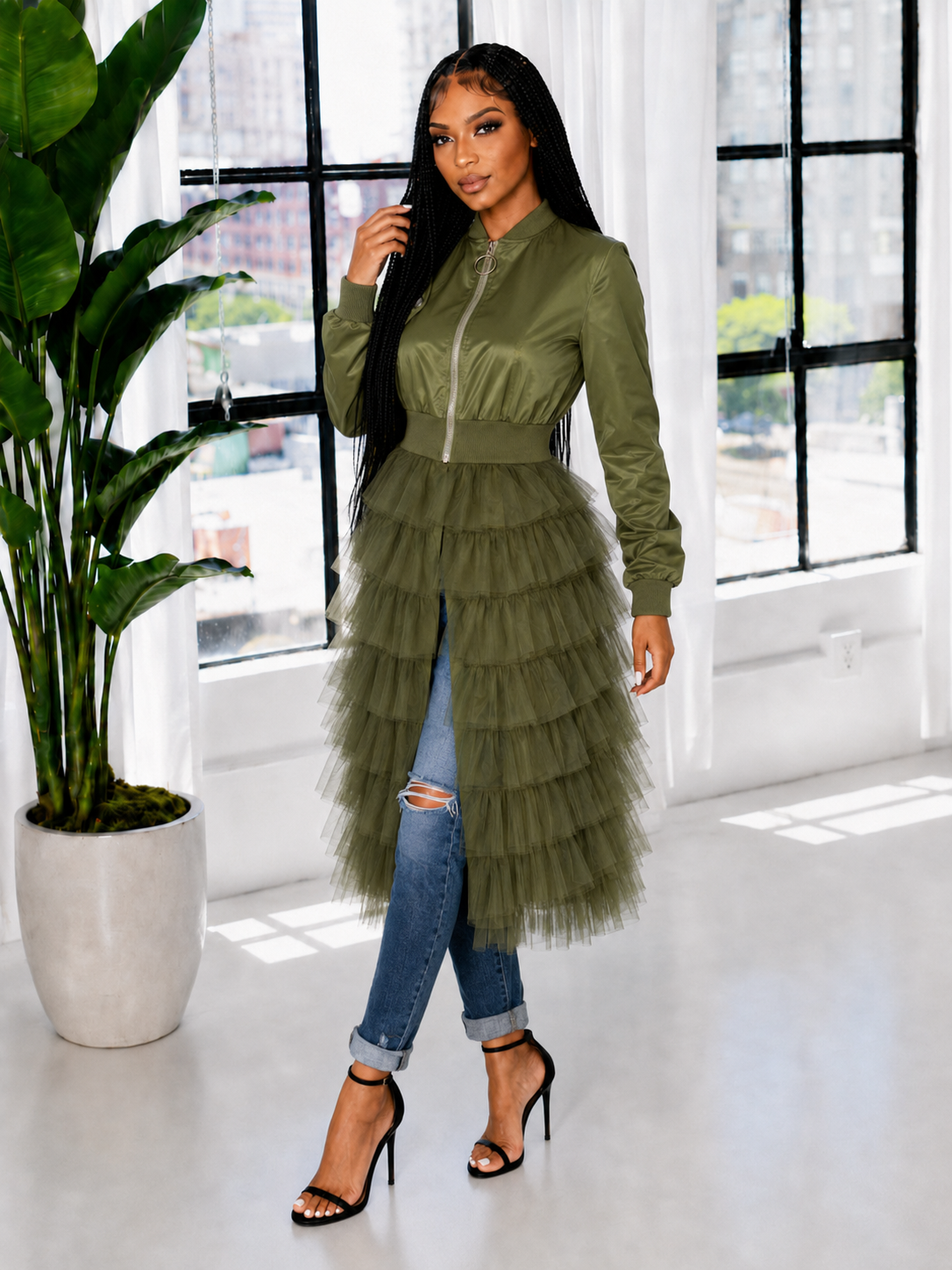 Frilled Mesh Combo Jacket