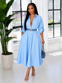 Solid Cinched-Waist Shirt Dress