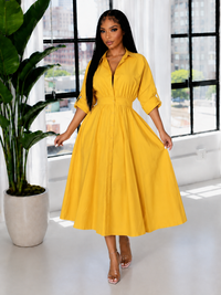 Solid Cinched-Waist Shirt Dress