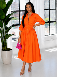 Solid Cinched-Waist Shirt Dress