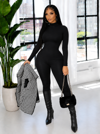 Solid Turtleneck Skinny Jumpsuit