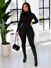 Solid Turtleneck Skinny Jumpsuit