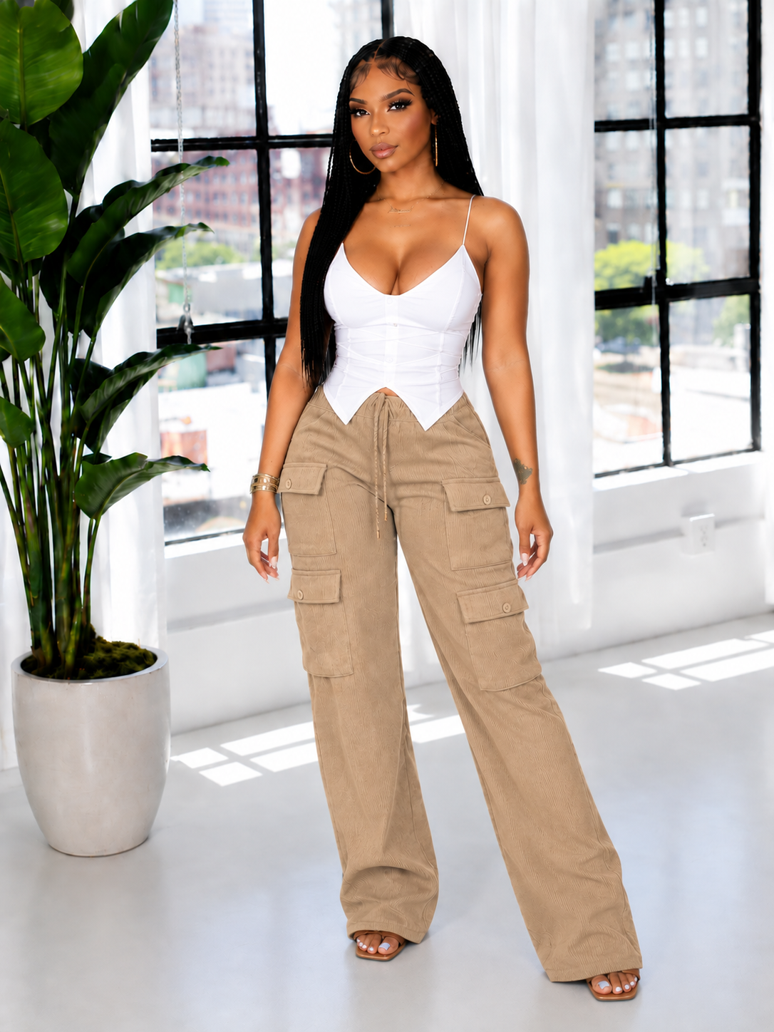 Solid Cargo Pants