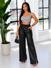 Slit Faux-Leather Pants