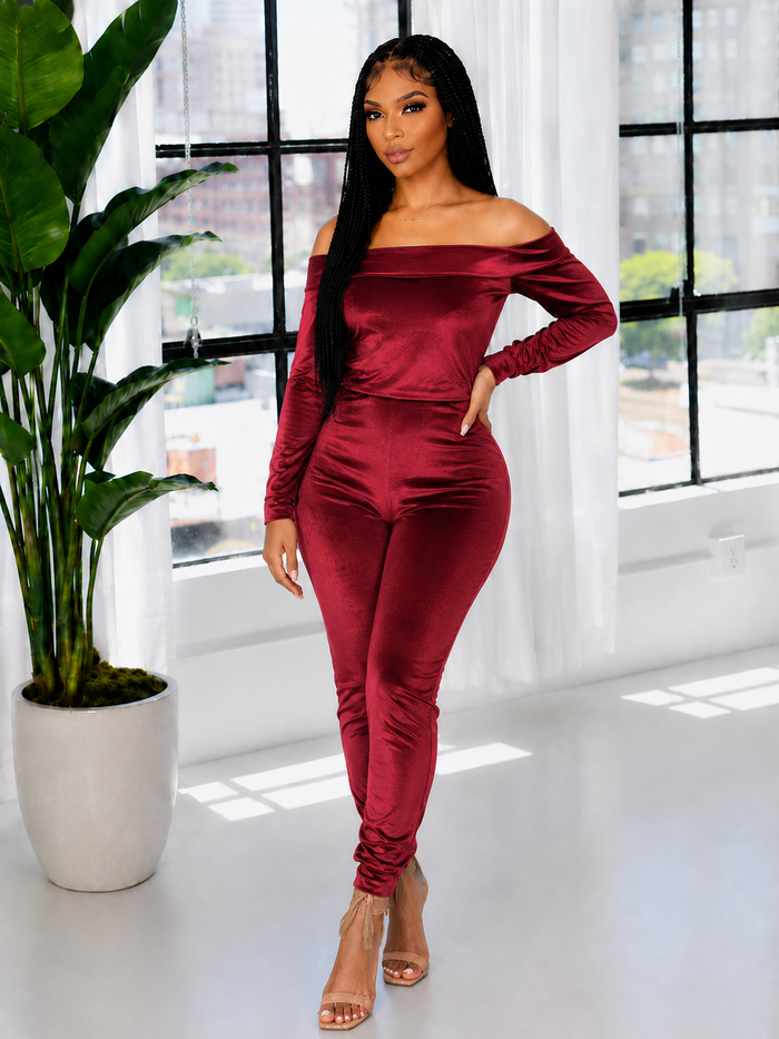 Off Shoulder Velvet Co-ord