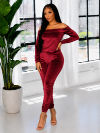 Off Shoulder Velvet Co-ord